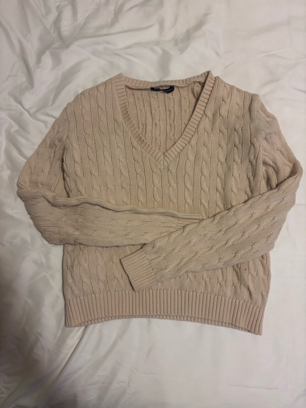Brandy Melville Cream Cable Knit V-Neck Sweater